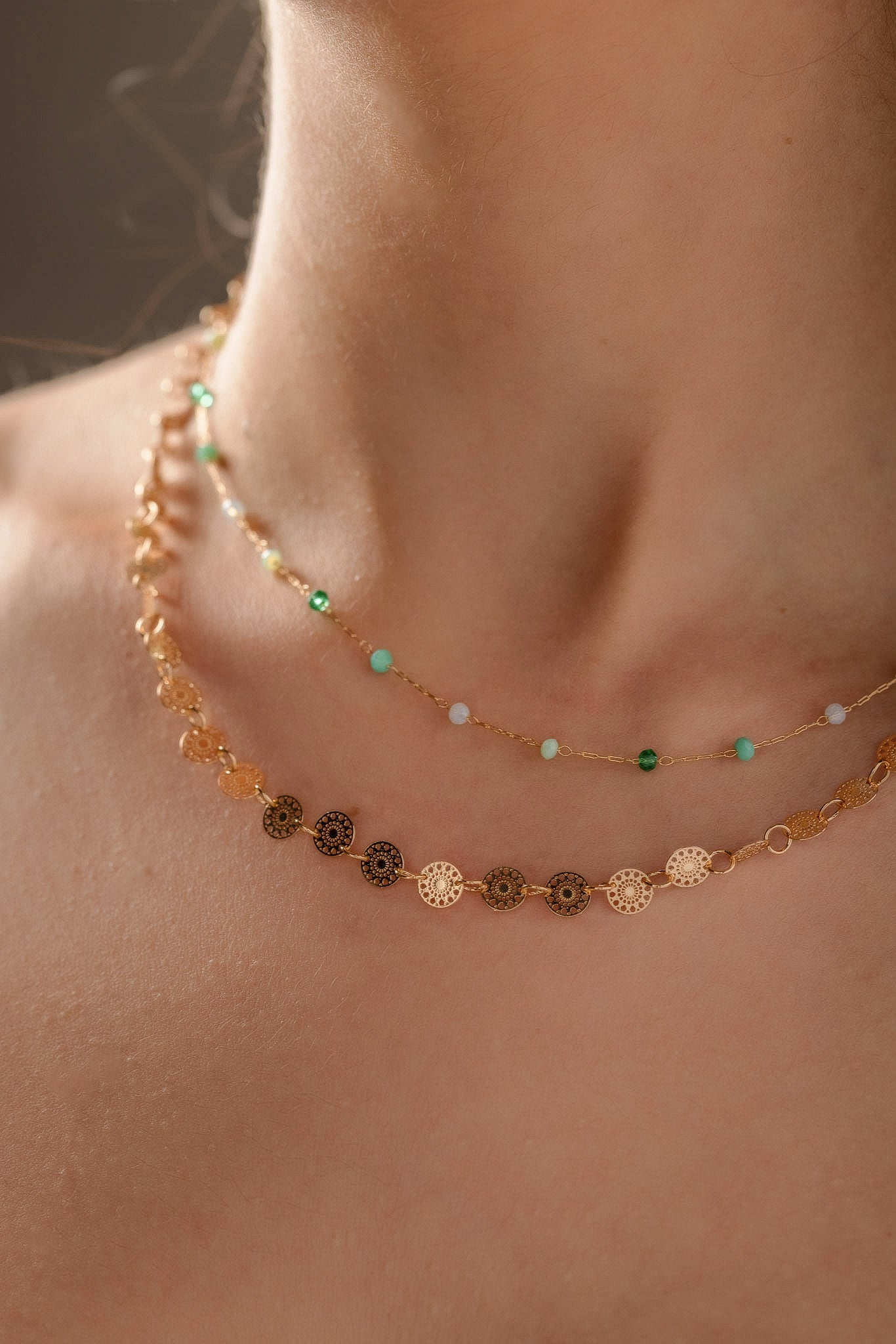 2-Set Necklace with Pastel Beads and Filigree Circles