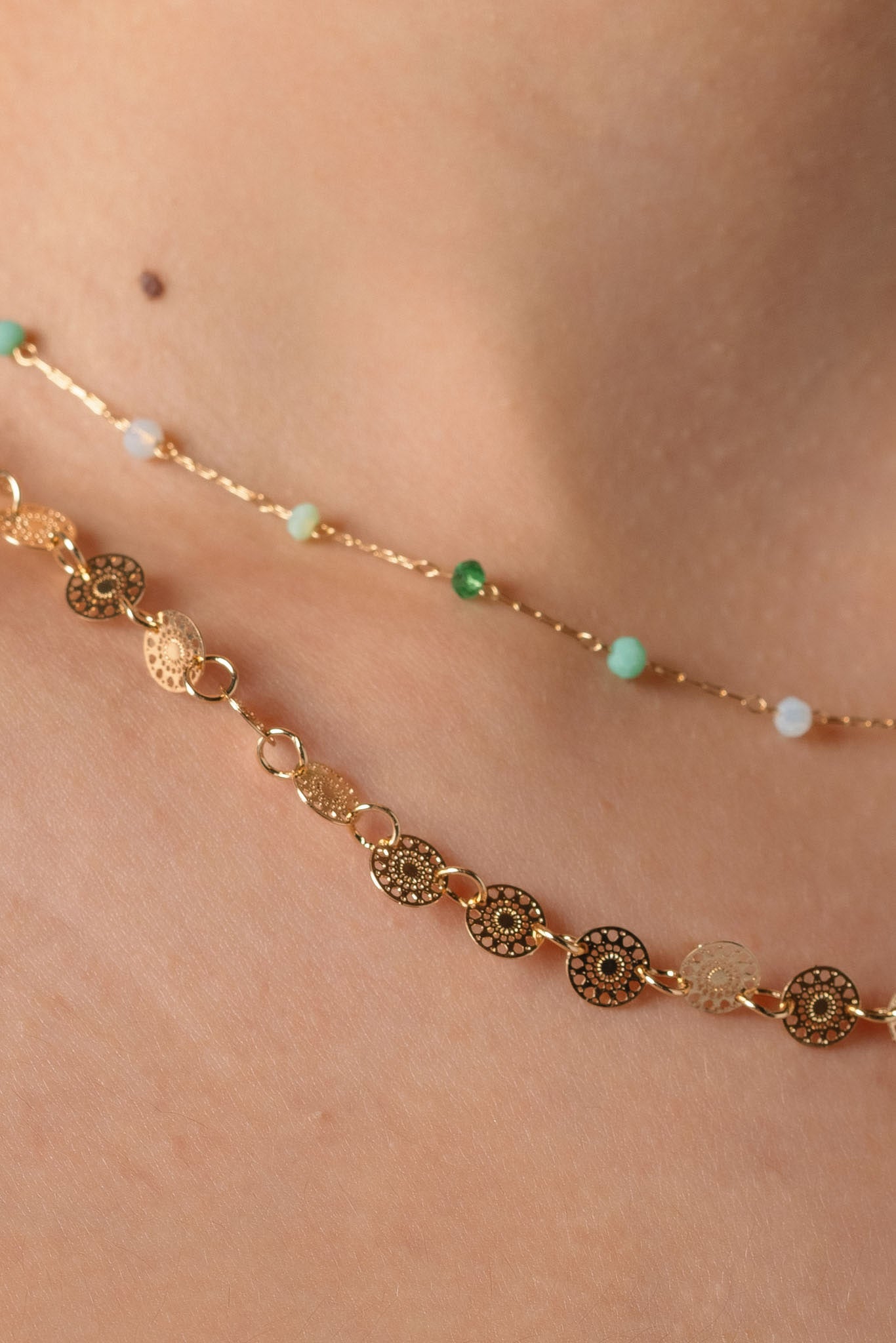 2-Set Necklace with Pastel Beads and Filigree Circles