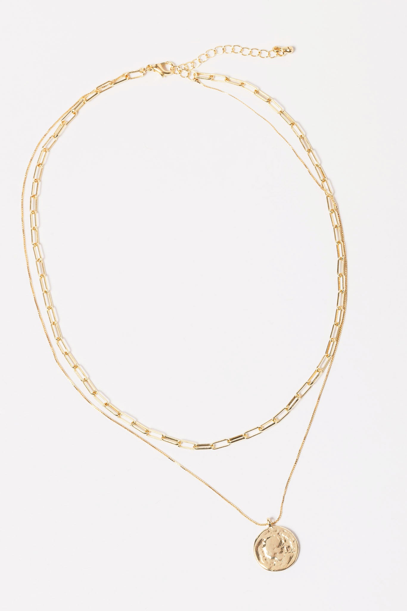 Layered Paperclip Chain Medallion Necklace