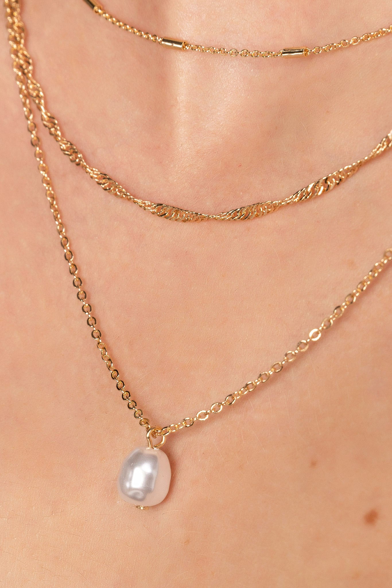 Triple Strand Necklace with Pearl Pendant