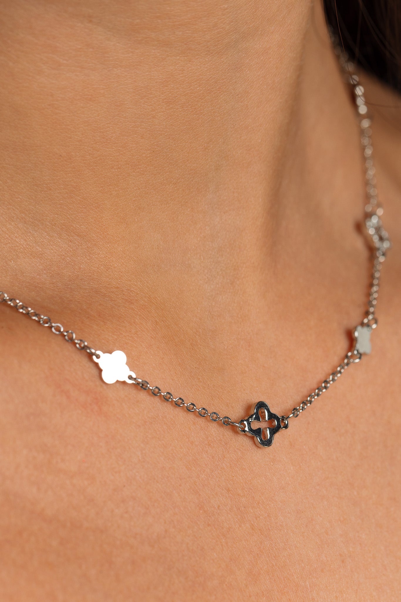 Delicate Rhinestone and Clover Necklace