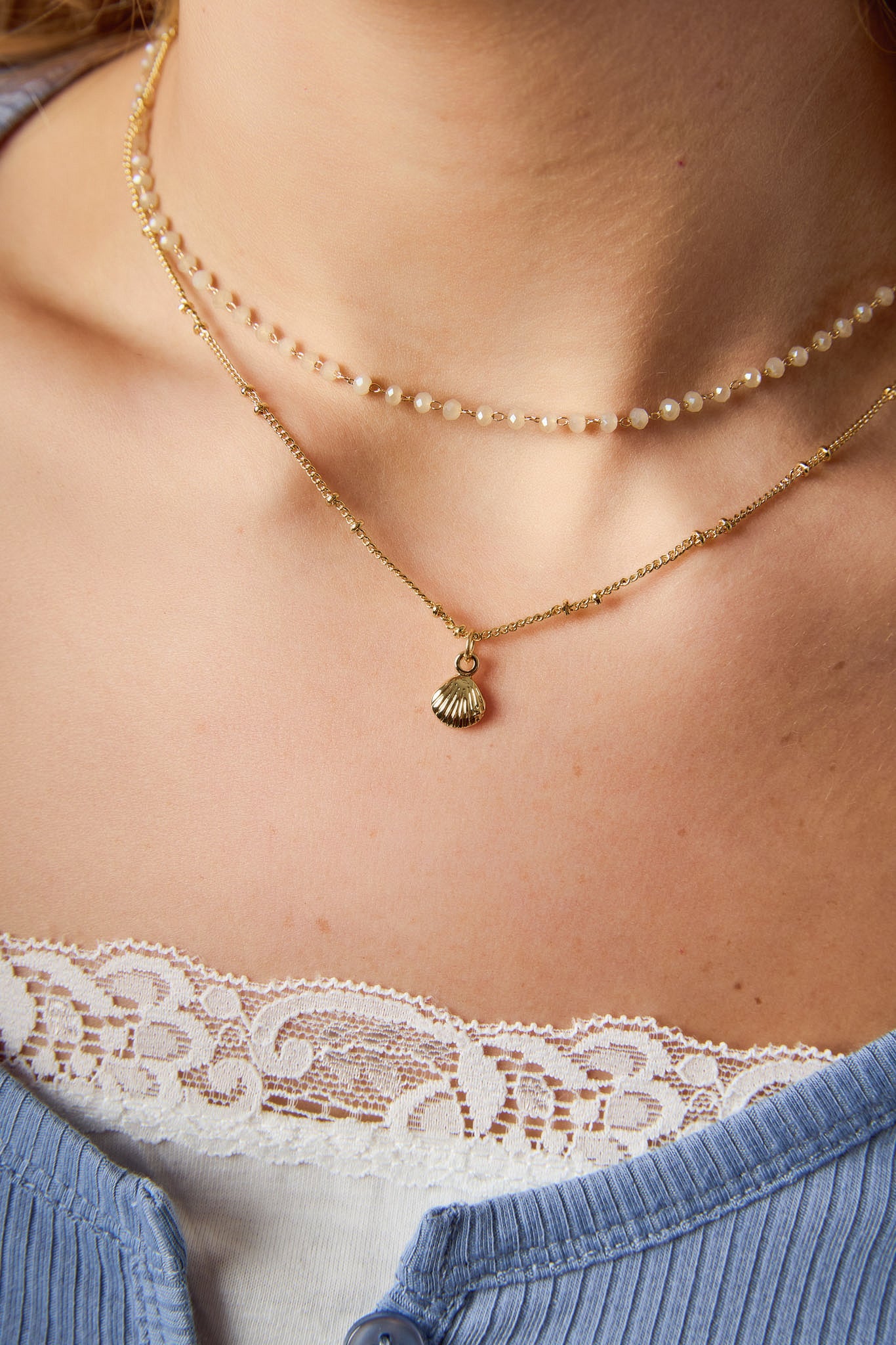 Beaded Choker &amp; Shell Pendant Layered Necklace Set