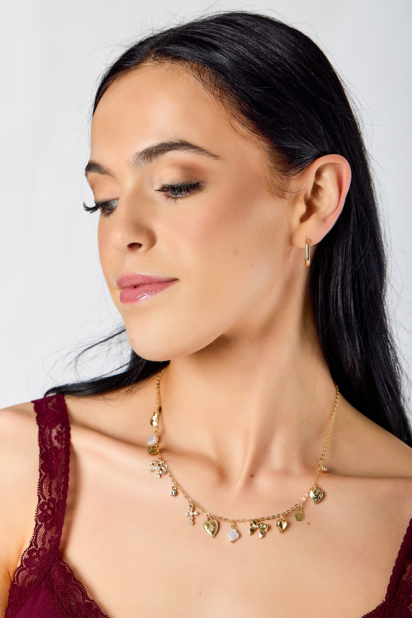 Charm Necklace with Heart, Bow &amp; Cross