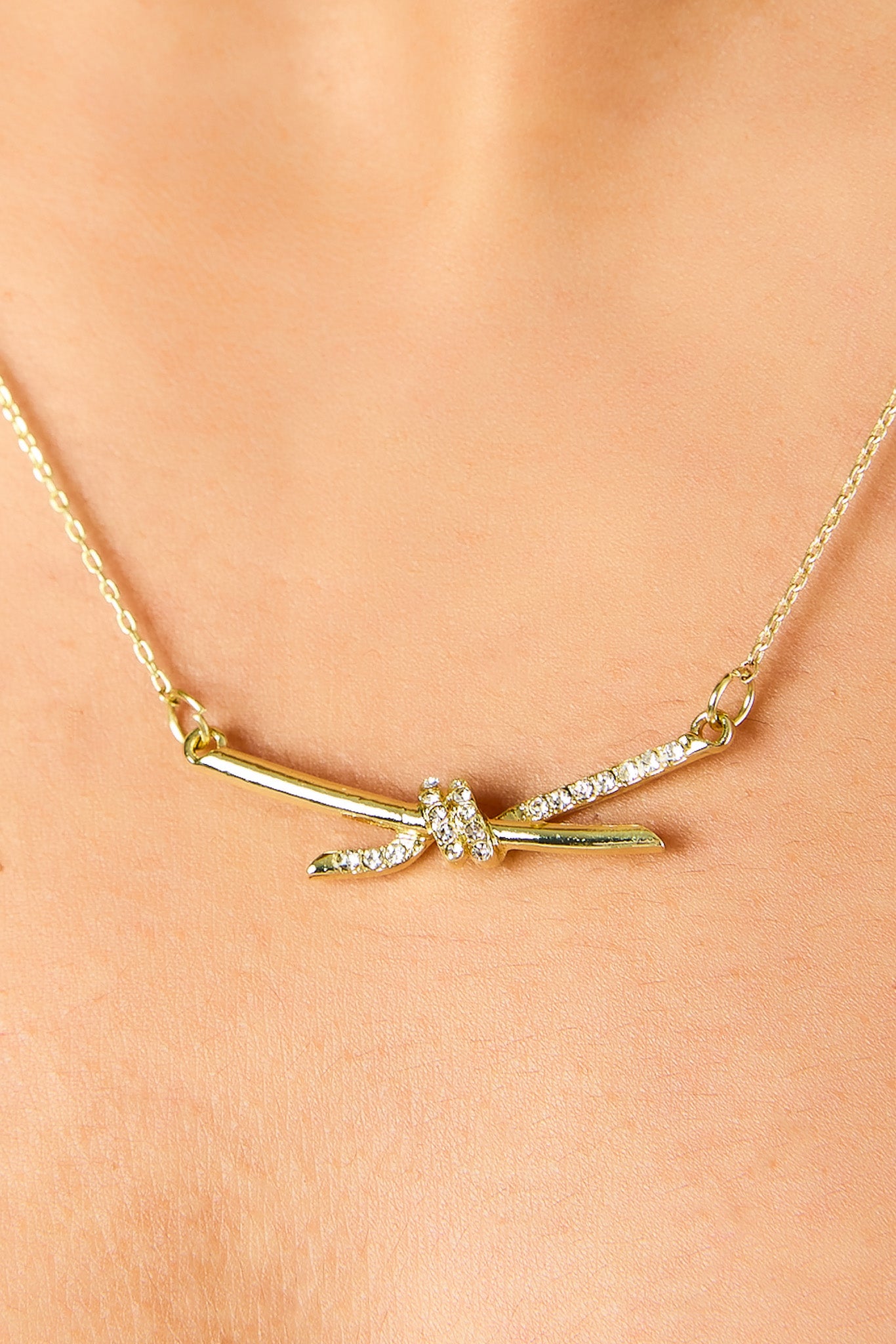 Rhinestone Knot Charm Necklace