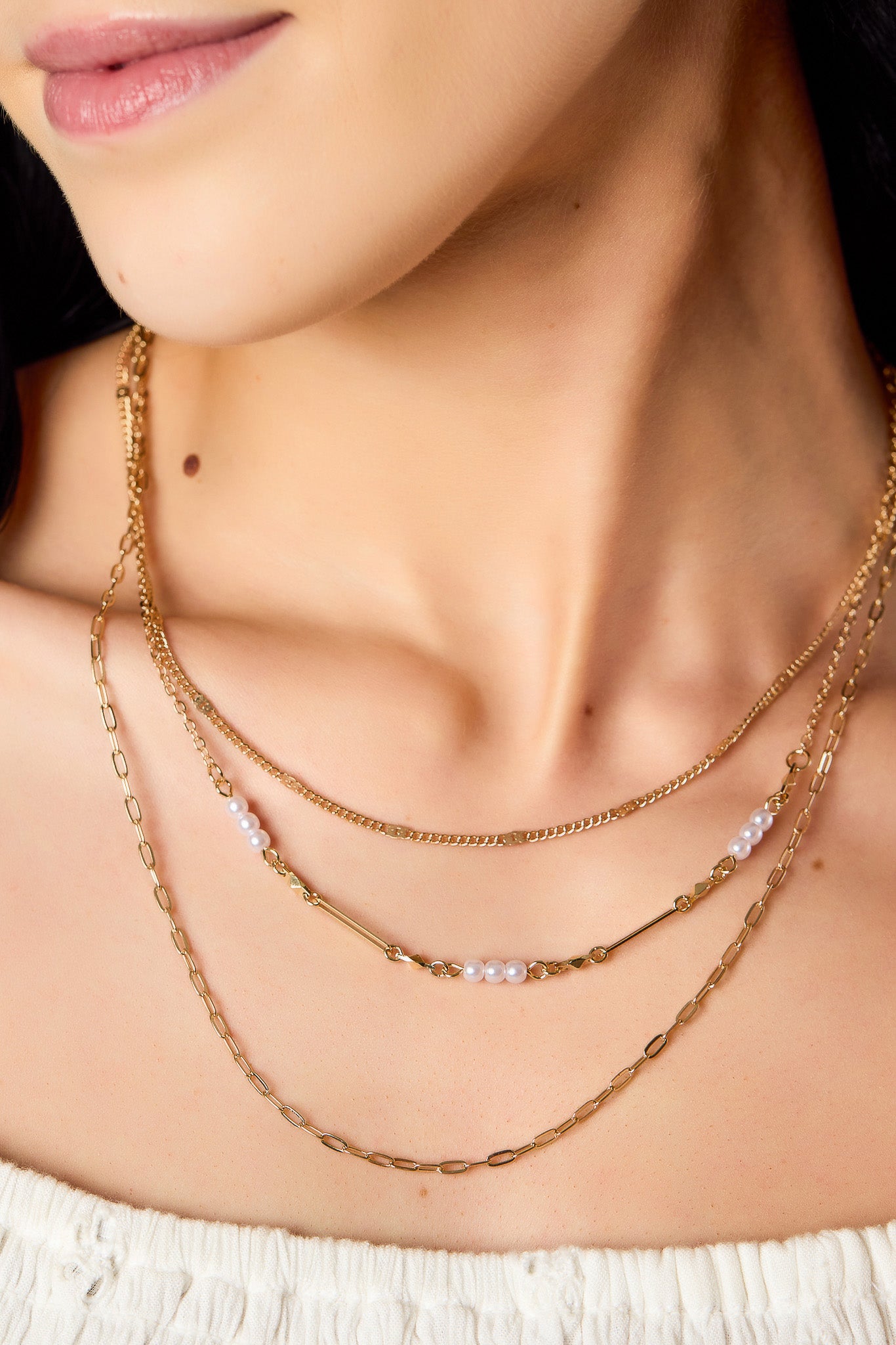 Triple-Layer Necklace with Pearls