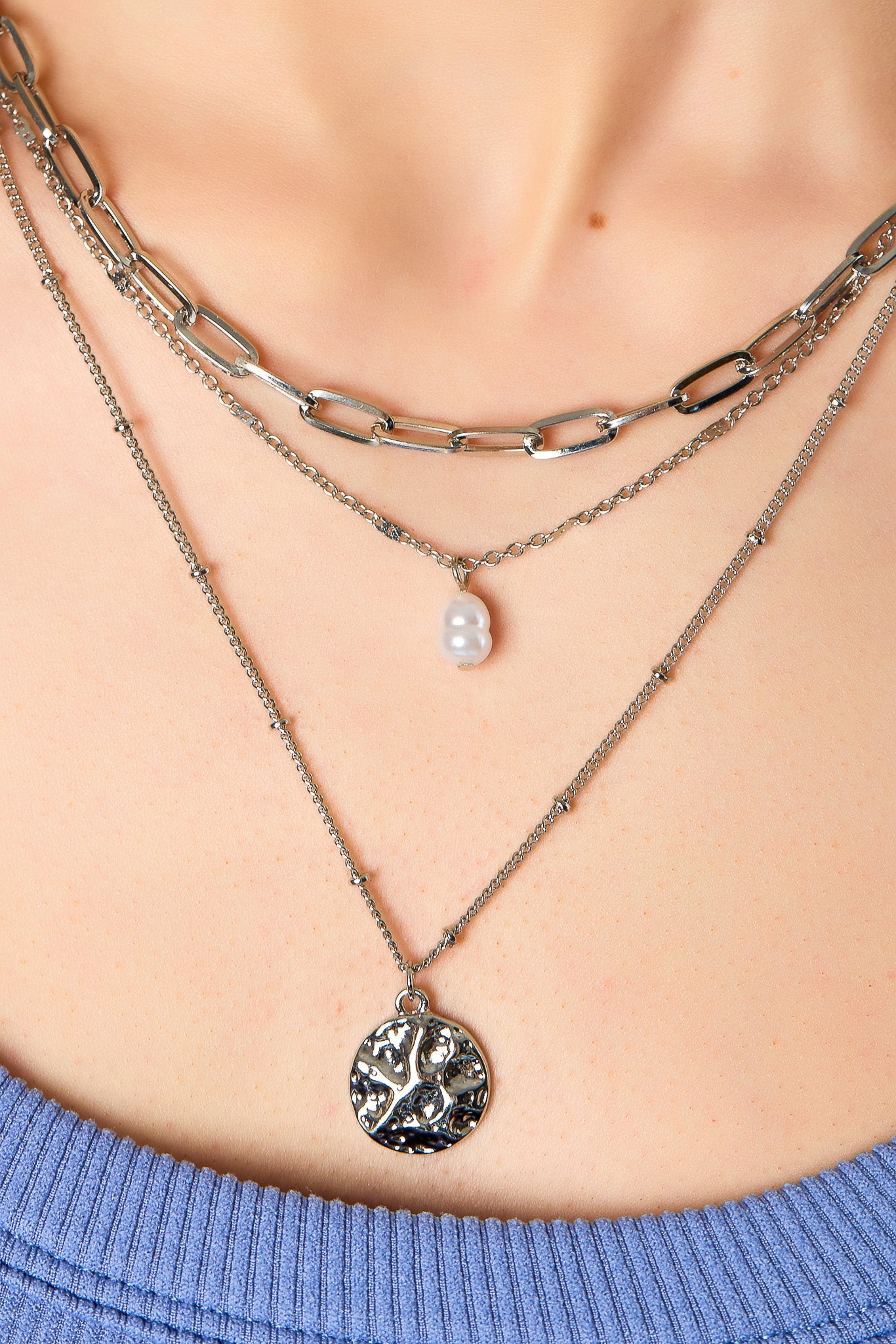 3-Piece Pearl &amp; Paperclip Necklace Set