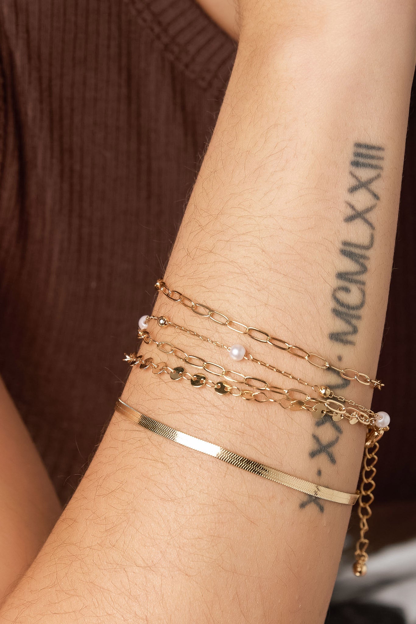 5-Pack Mixed Chain &amp; Pearl Bracelets