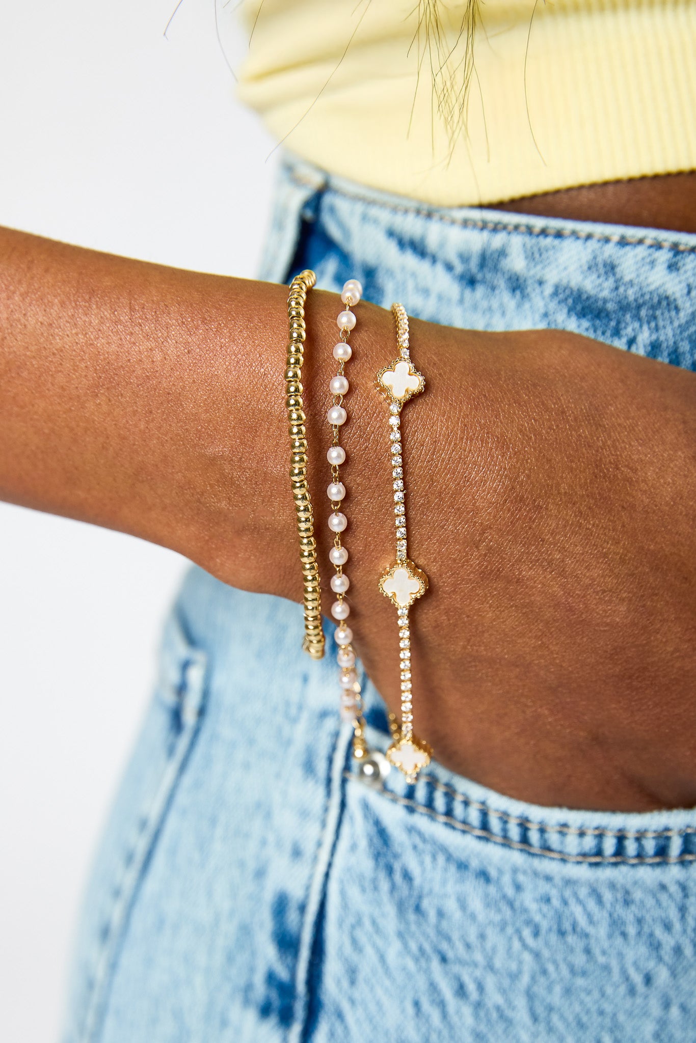 Clover, Pearl &amp; Stretch Bead Bracelet Set