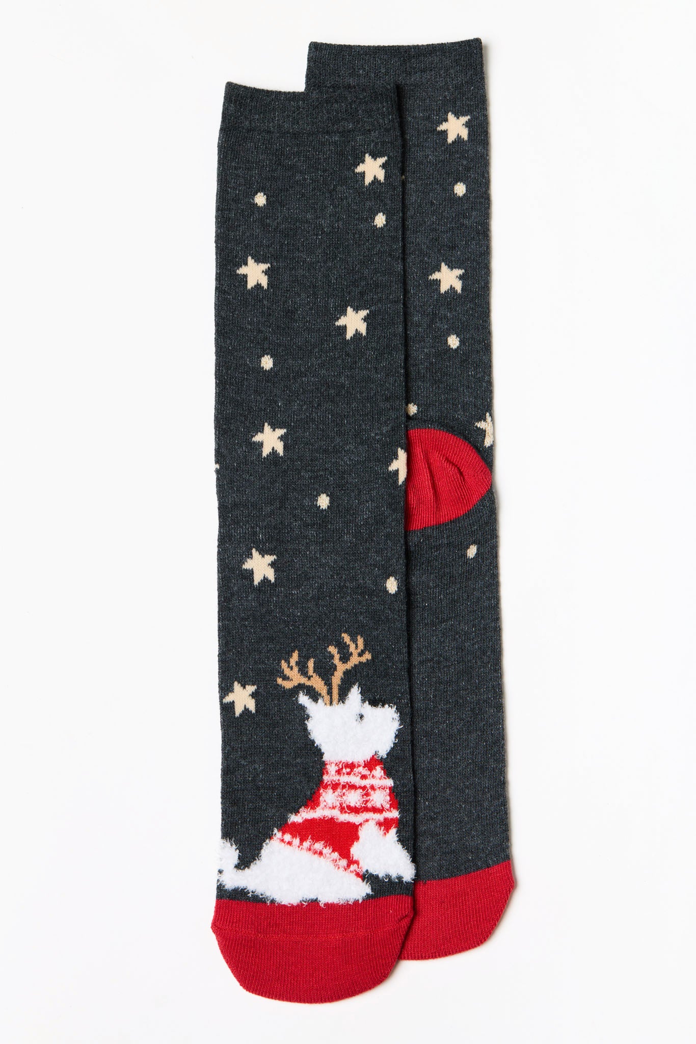 Holiday Fuzzy Scottie Dogs with Stars Socks