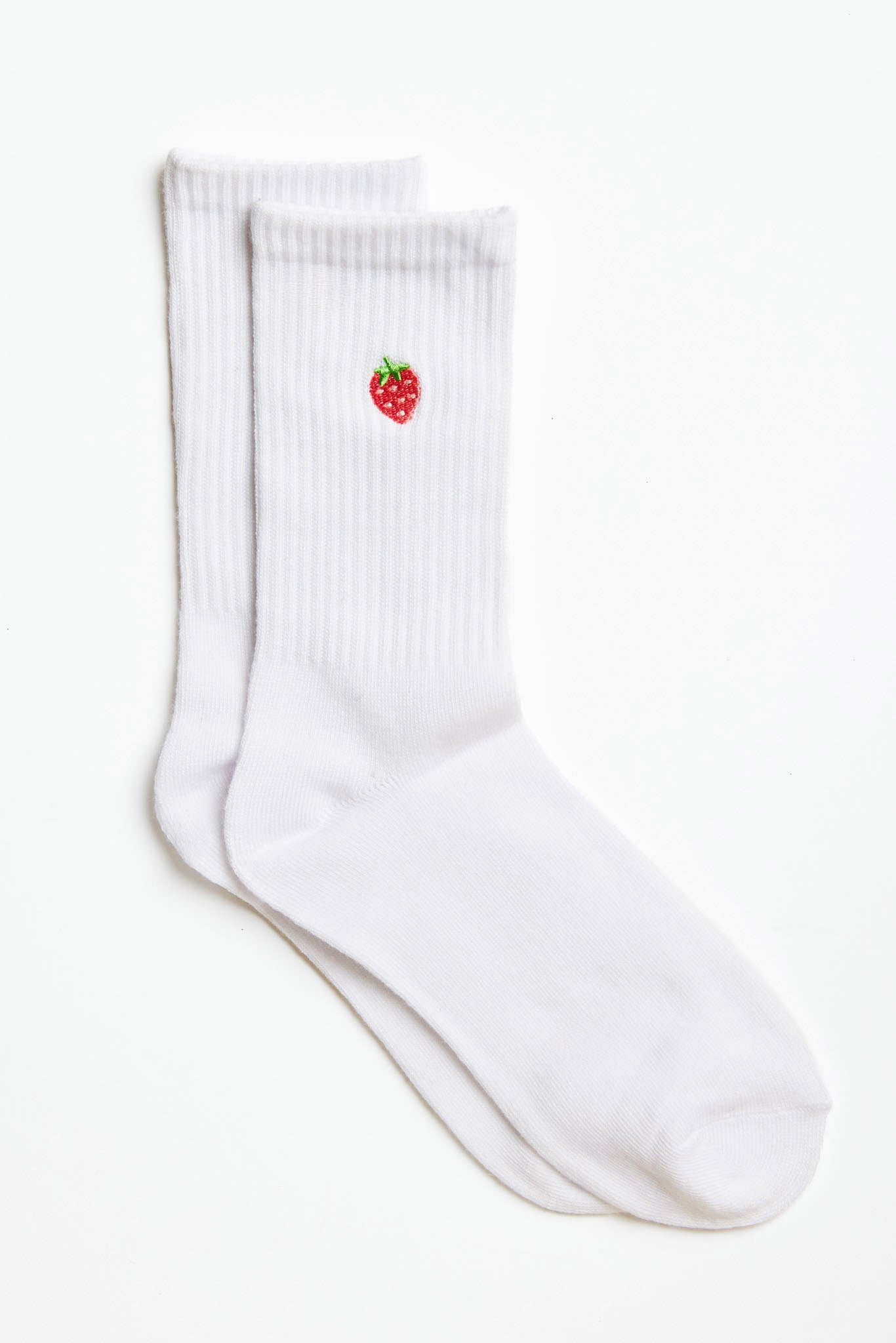 Embroidered Strawberry Ribbed Socks