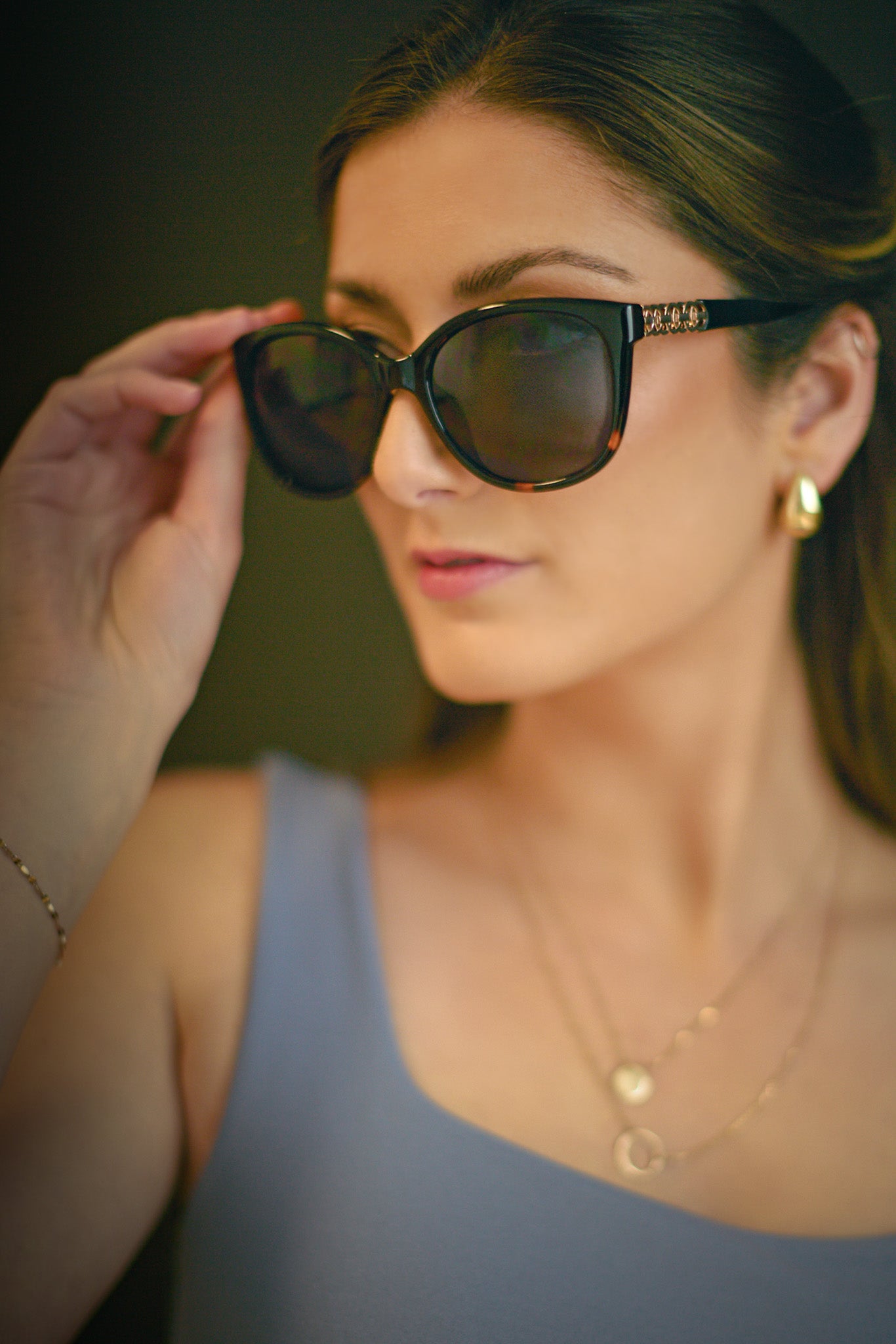 Black Tortoise Sunglasses with Interlocking Trim