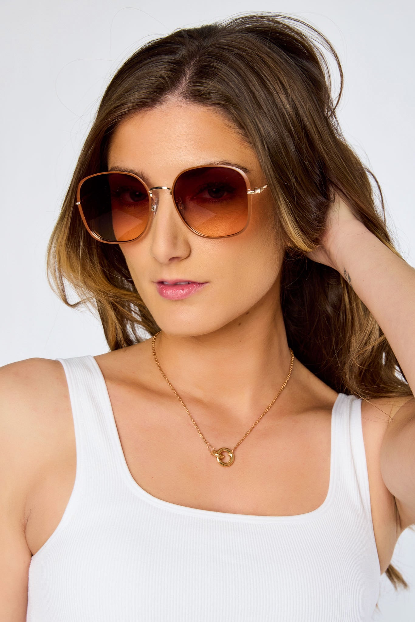 Gold-Brown Rectangular Sunglasses